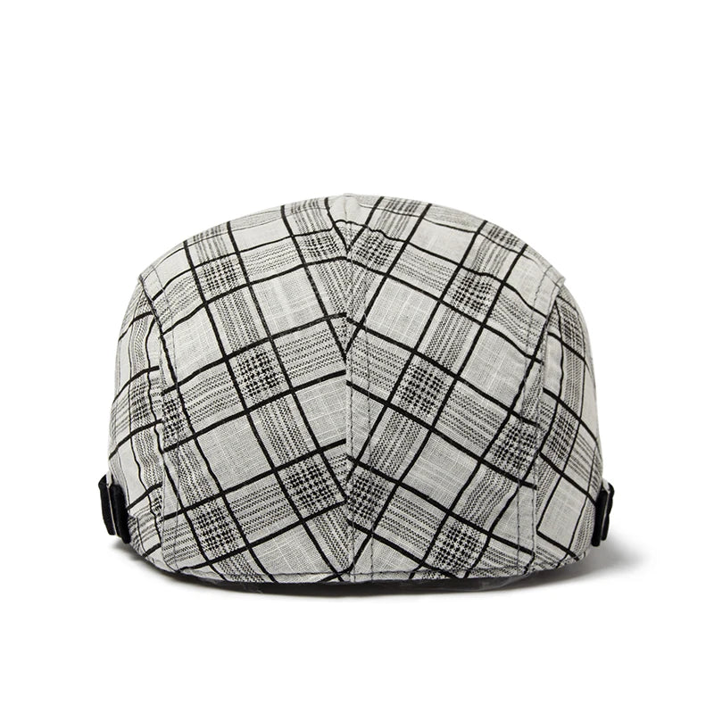 CNTANG New Summer Thin Beret Fashion Men Vintage Plaid Cotton Linen Visor Flat Caps For Women Berets Boina Casual Female