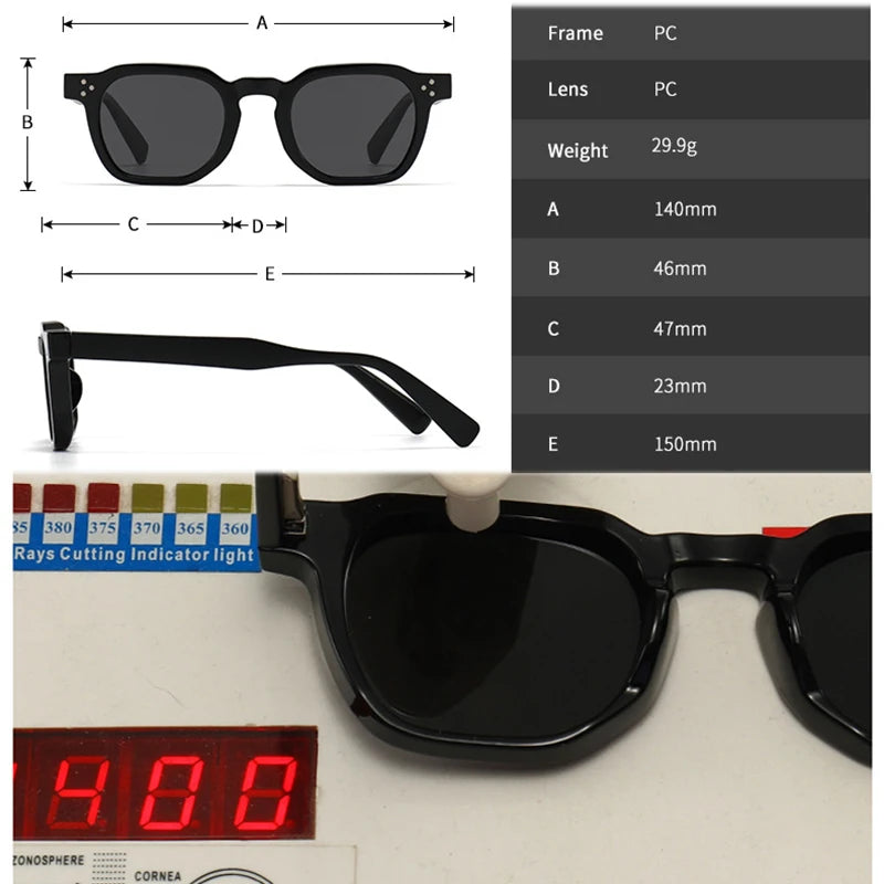 JNPCXI New Polarized Vintage Rivets Polygon Square Women Sunglasses Fashion Men Shades UV400