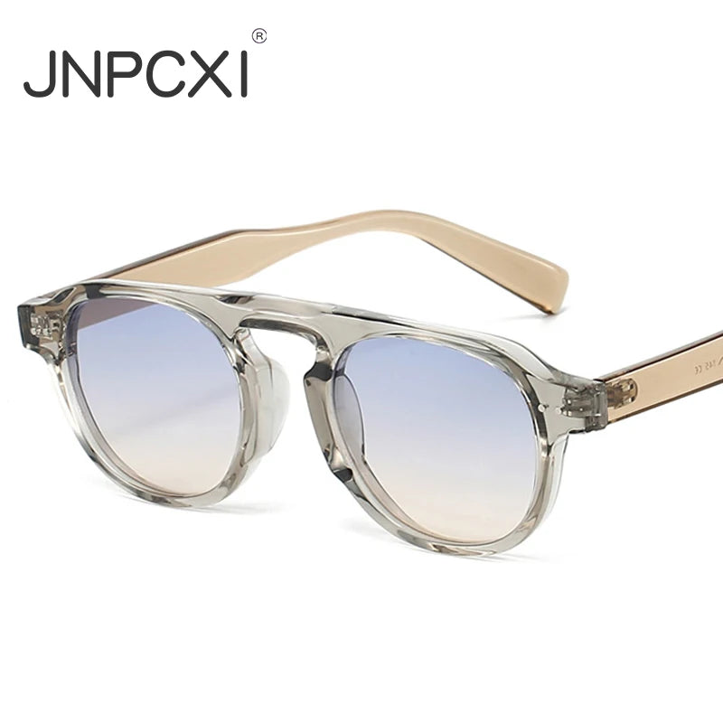 JNPCXI New Retro Square TR90 Women Sunglasses Fashion Rivets Men Punk Gradient Tea Sun Glasses Shades UV400