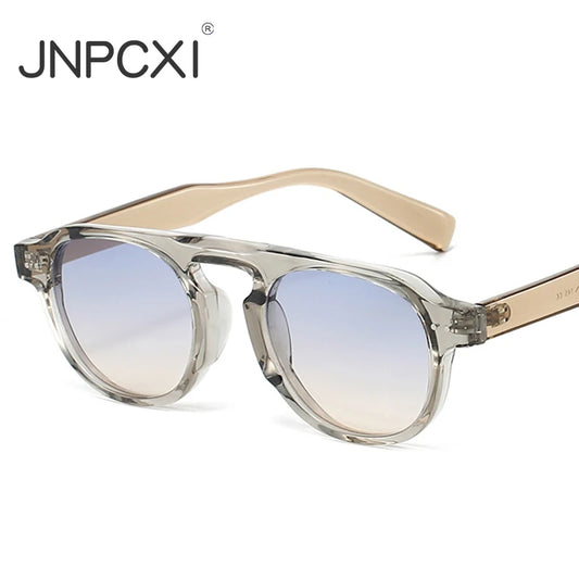 JNPCXI New Retro Square TR90 Women Sunglasses Fashion Rivets Men Punk Gradient Tea Sun Glasses Shades UV400