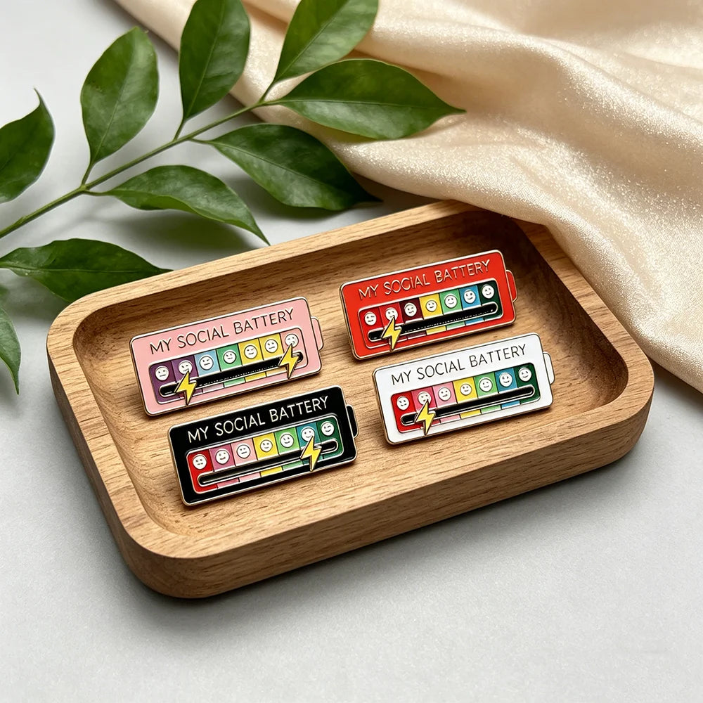 4pcs My Social Battery Brooch For Women Men Creative Slideable Mood Pins Enamel Badge Funny Creative Gifts for Backpack