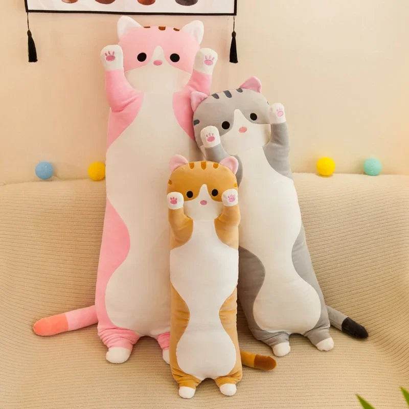 Cute  Cat Plush Toy Long Pink Brown Grey Sleeping Cats Leg Pillow Squishy Little Animal Doll Appeasing Plushie Gift