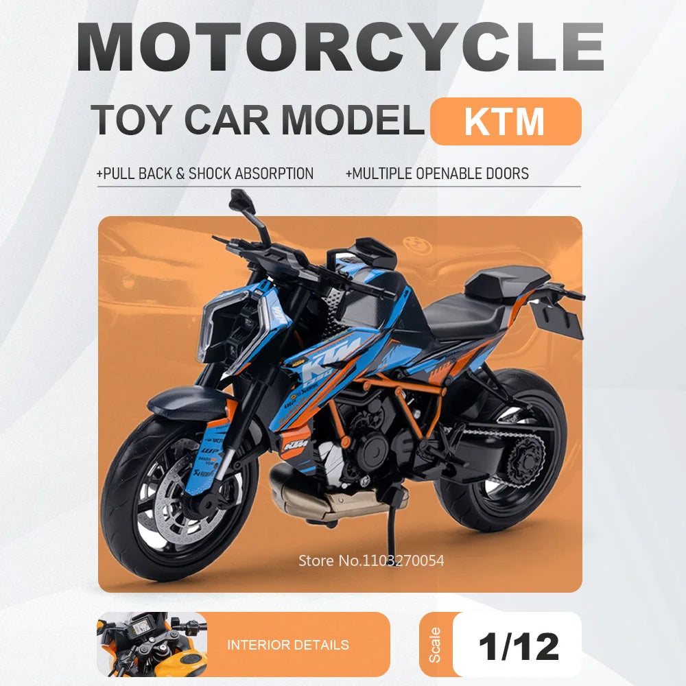 1:12 KTM 1390 KTM RC 390 Alloy Model Toys Car Diecast Motorcycle Front Wheel Steering Shock Absorption Vehice Kids Birthday Gift