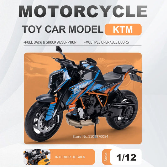 1:12 KTM 1390 KTM RC 390 Alloy Model Toys Car Diecast Motorcycle Front Wheel Steering Shock Absorption Vehice Kids Birthday Gift