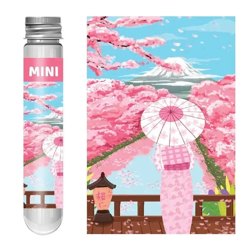 MaxRenard 150pcs Mini Jigsaw Puzzles Test Tube 15*10cm Travel Game Family Small Pocket Puzzle Cartoon Sakura Villa Flamingo