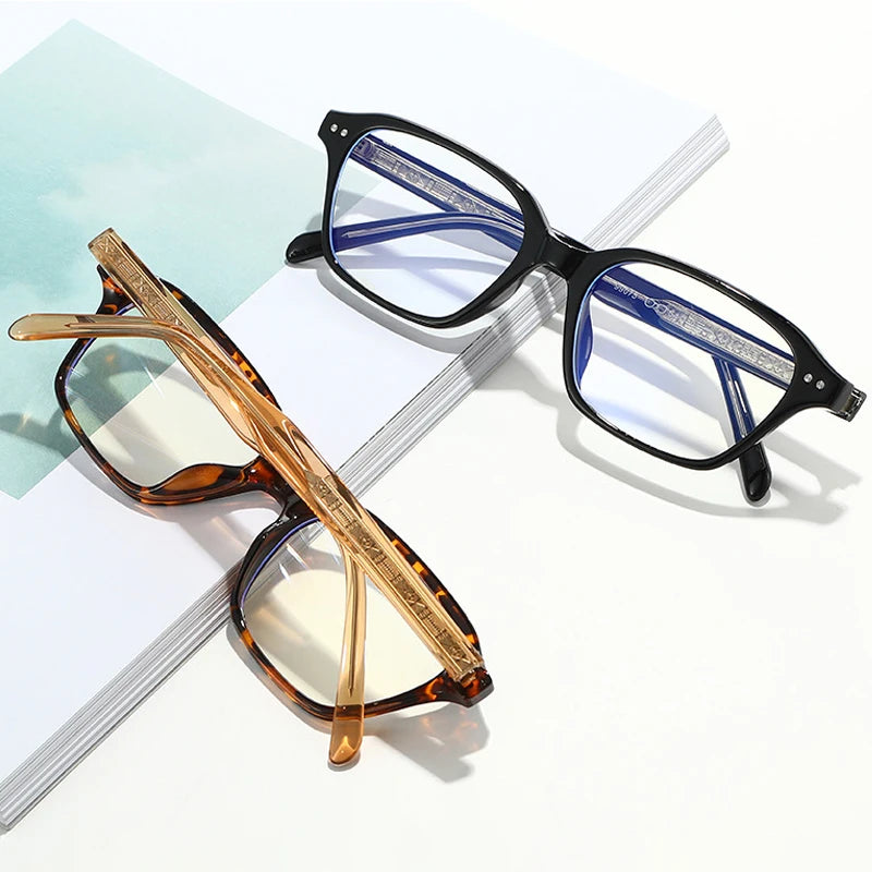JNPCXI Quality TR90 Glasses Frame Stainless Steel Core Optical Eyeglasses With Anti Blue LIght Rectangle Acetate Leg