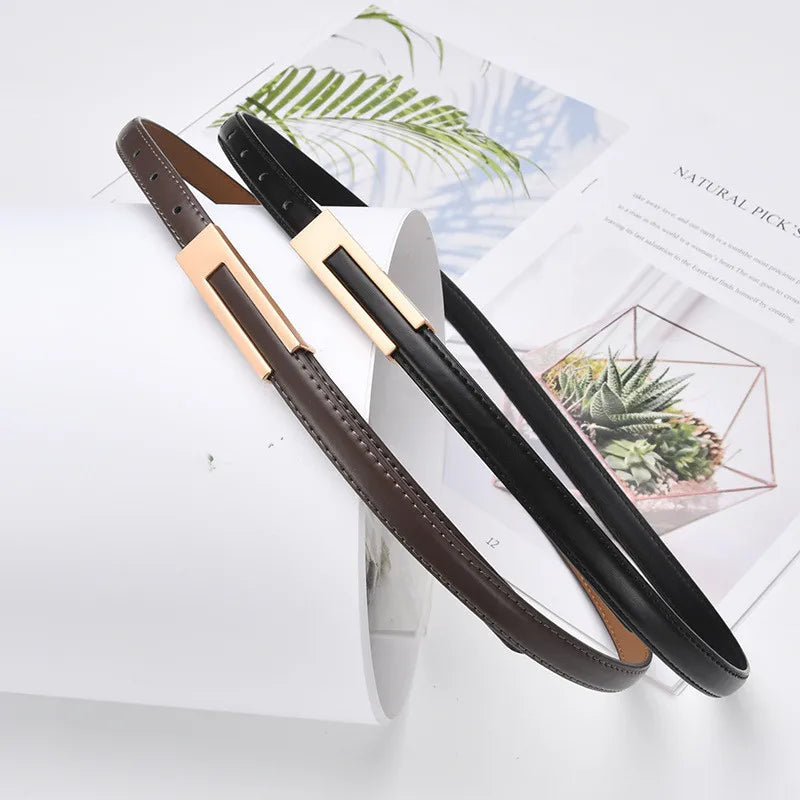 Women’s Korean Fashion PU Leather Thin Waist Belt Adjustable Casual Metal Strap