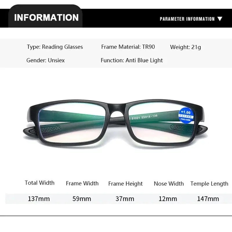 Anti-blue Light TR90 Reading Glasses for Women Men's Classic Presbyopia Glasses Farsightedness Ultralight Glasses +1.0 To +4.0