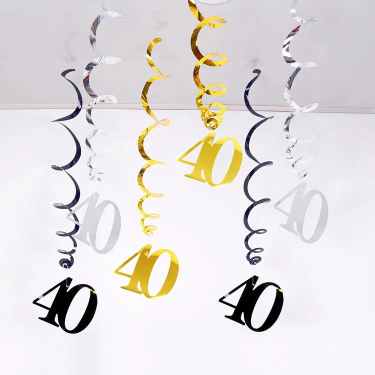 6pcs/set Spiral 18 21 25 30 40 50 60 70 80 90 Years Birthday Swirls Hanging Ornament Birthday Hanging Garland Party Decoration