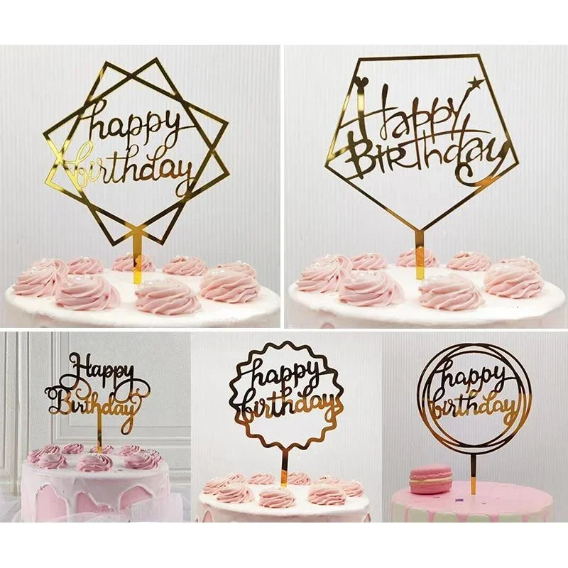 5 pcs Gold Acrylic Cake Topper 5pcs Happy Birthday Cake Topper Cake Decoration Supplies for Birthday Decorations