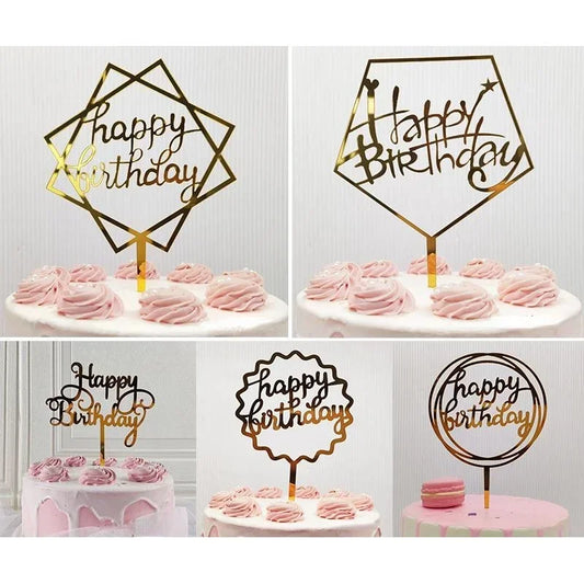 5 pcs Gold Acrylic Cake Topper 5pcs Happy Birthday Cake Topper Cake Decoration Supplies for Birthday Decorations
