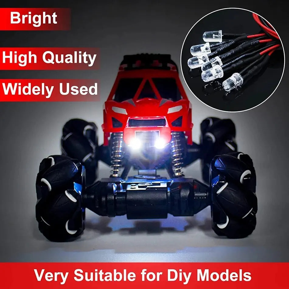 50/150pcs 12V 5mm LED Diode Lights 7.9 Inch Pre Wired 5 Colors X 10/30pcs Assorted Kit White Red Green Blue Yellow Emitting