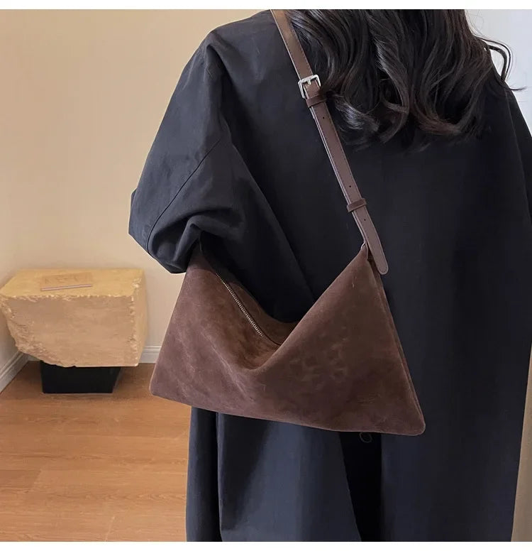 Women's Slouchy Vintage Frosted Suede Shoulder Underarm Bag Simple Tote Bag