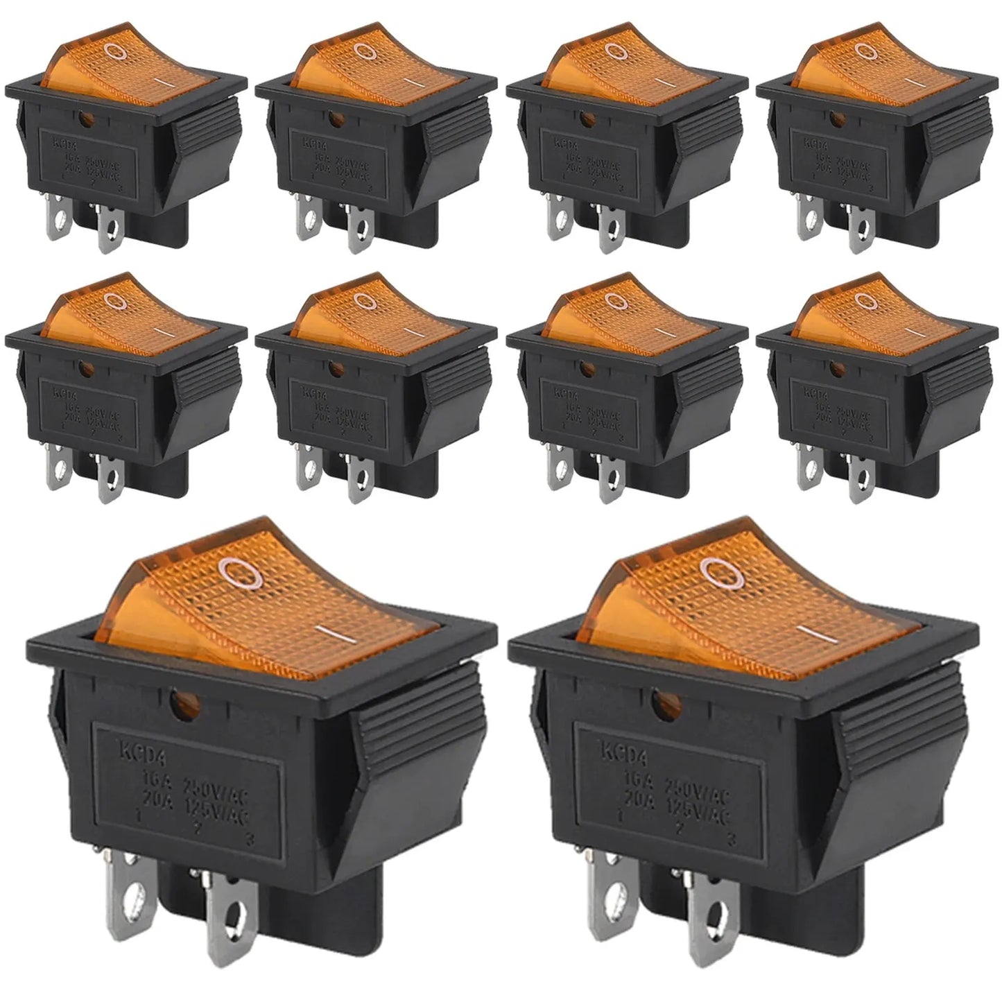 10/20pcs 15/30A 250V KCD2 KCD4 Rocker Switch DPST 4 Pin Red Lighted 120V Rocker Toggle Switch ON Off Heavy Duty