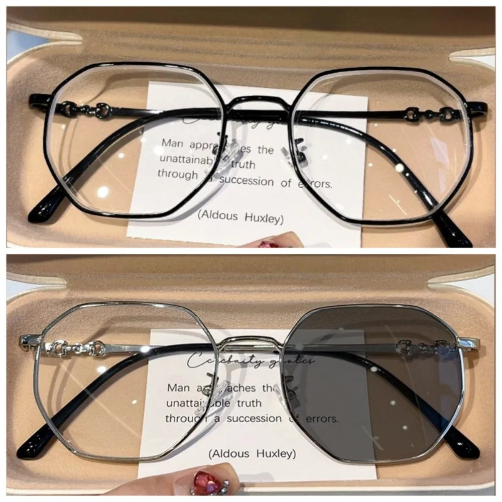 Photochromic Anti Radiation Anti Blue Light Eyeglasses For Women Transition Shades UV400 Eyewear Replaceable Lens