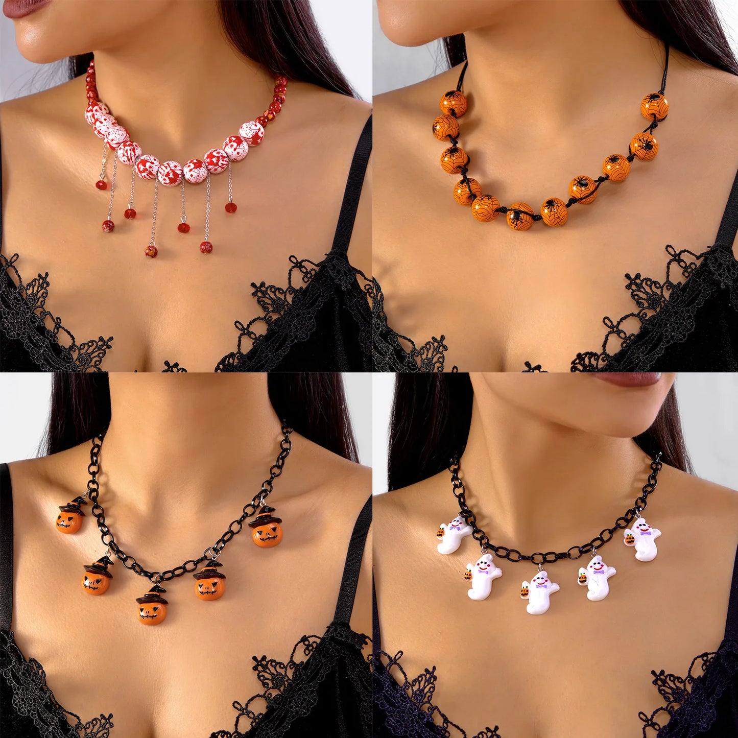 Trendy Goth Halloween Necklace for Women Cartoon Funny Pumpkin Ghost Bat Witch Pendant Necklace Girls Cosplay Party Jewelry Gift