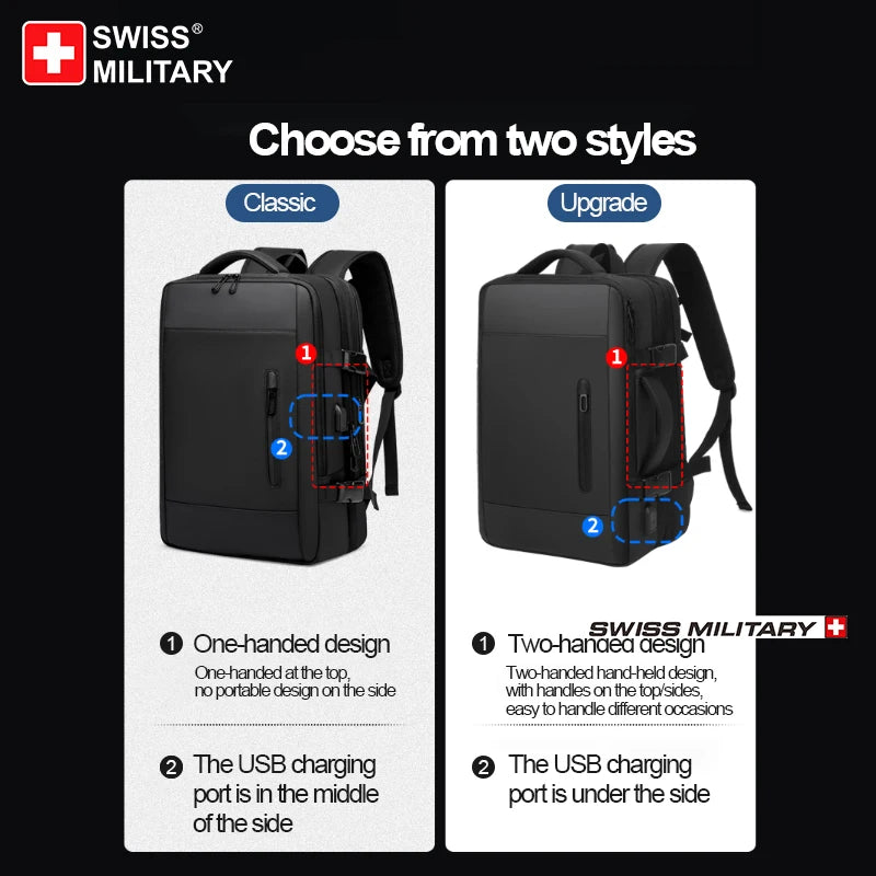 SWISS MILITARY Laptop Backpack Men 15.6 Inch Multi Pocket Expandable Backpack Waterproof USB School Backpack Business Travel Bag