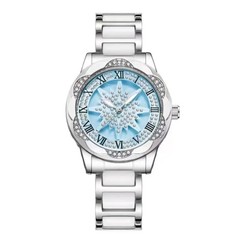 Ladies Watch Luxury Rotate Diamond Dial Wristwatch Waterproof Fashionable Elegant High End Temperament Round Woman Watches