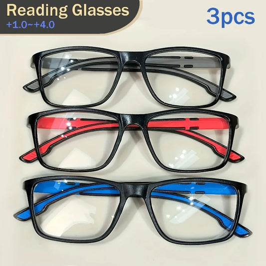 3pcs Men's Photochromic Reading Glasses Anti-radiation Anti Blue Light Eyeglass With Grade +100 +150 +200 +250 +300