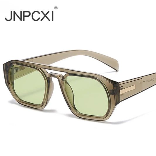 JNPCXI Retro Double Bridges Polygon Square Women Sunglasses Fashion Green Shades UV400 Men Clear Gradient Sun Glasses