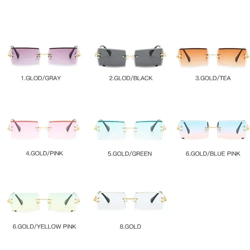 JNPCXI Rectangle Rimless Gradient Sunglasses Women Men Small Shades Fashion Sun Glasses for Male Retro Eyewear