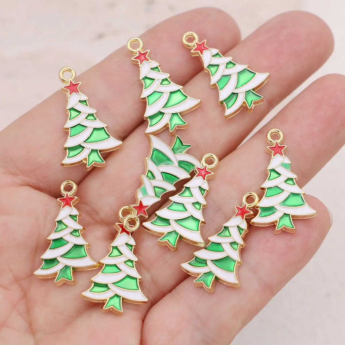 20pcs Gold Plated Enamel Christmas Tree Pendants Suitable for Jewelry Making Bracelet Necklace Accessories DIY Craft Accessorie