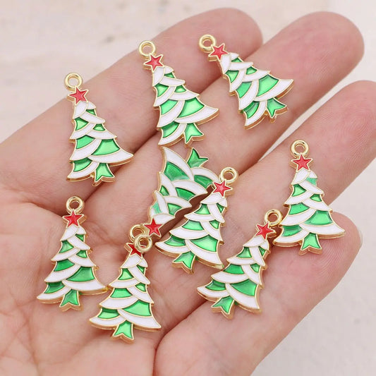 20pcs Gold Plated Enamel Christmas Tree Pendants Suitable for Jewelry Making Bracelet Necklace Accessories DIY Craft Accessorie