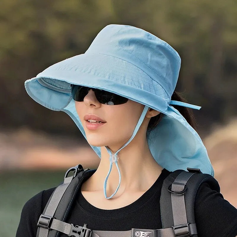Xinbaoguan 100% Polyester 8062 Summer Outdoor Sunshade Hat, Horsetail Hole Folding Face Shading, WOMEN'S Fisherman Hat