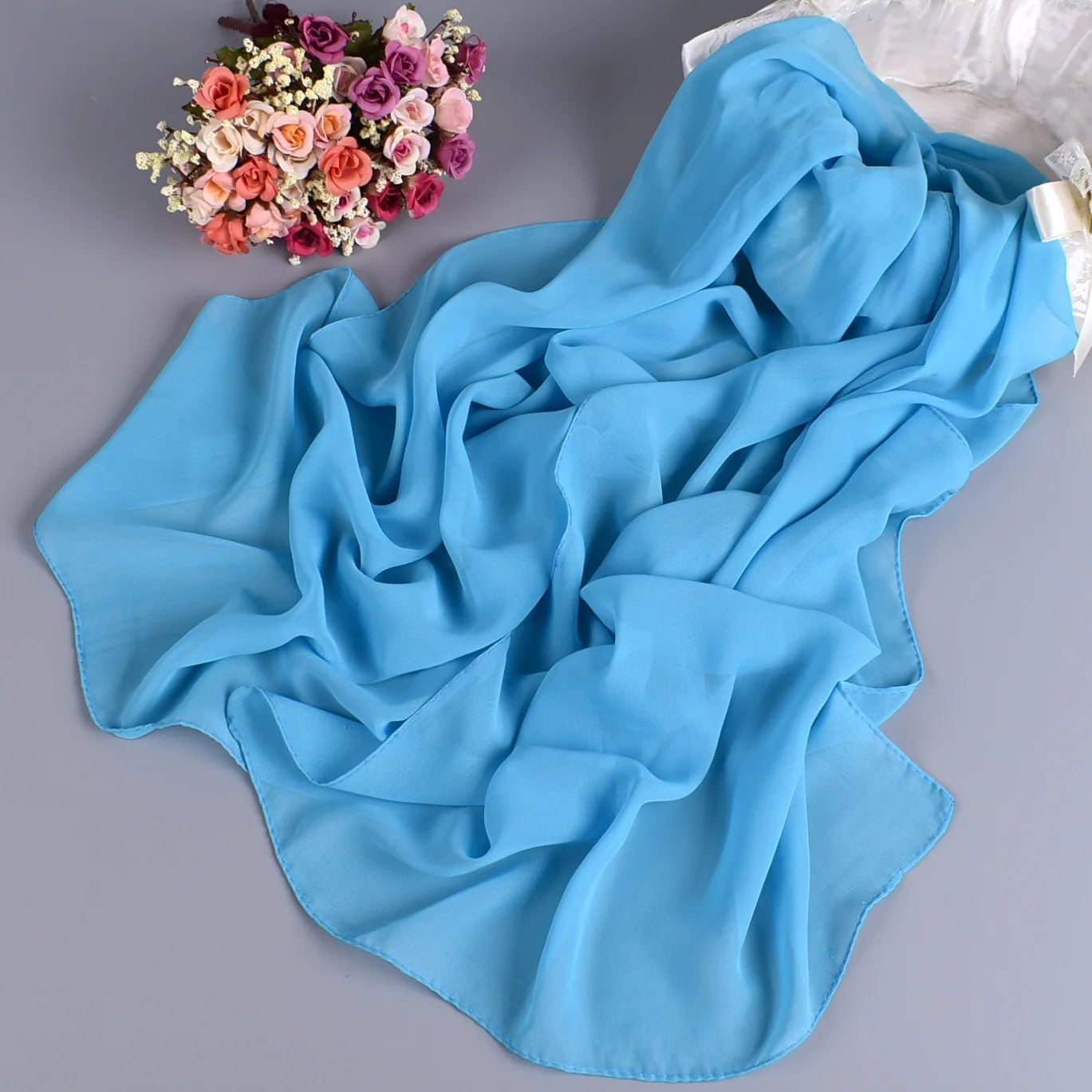 New Fashion Temperament Pure Monochrome Women's Long Chiffon Scarves Wholesale Yiwu Plain Pure Color Small Scarves