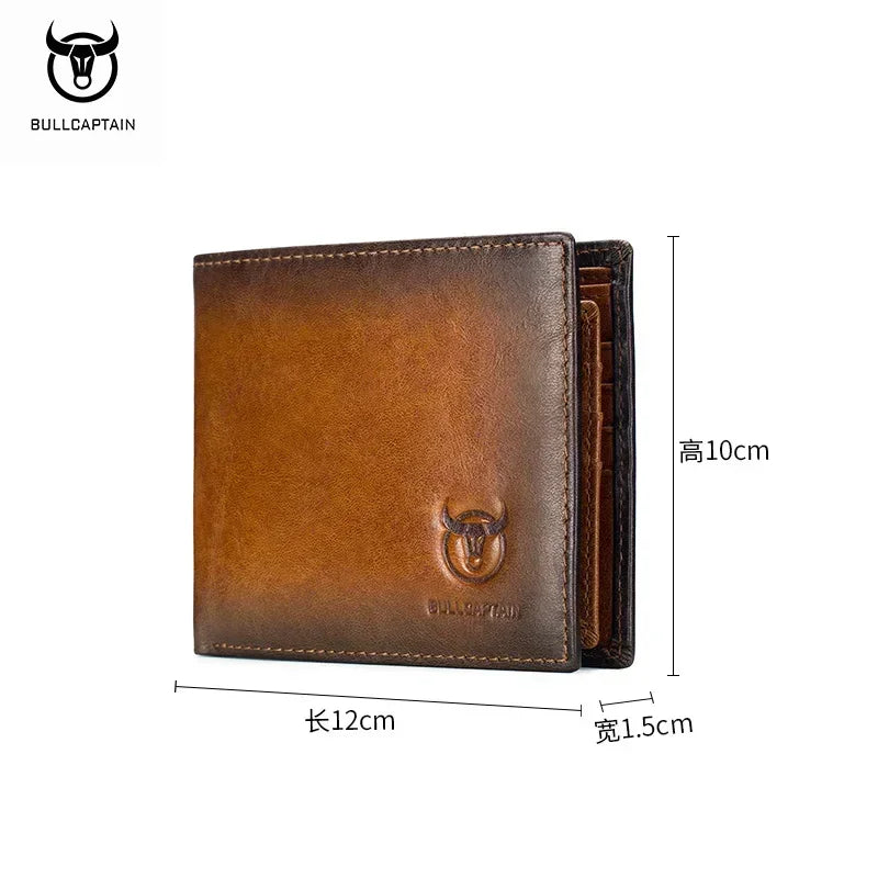 BULLCAPTAIN Men's Genuine Leather Wallet Business Retro Cash Clip RFID Multi-Card Slot Coin Purse QB05