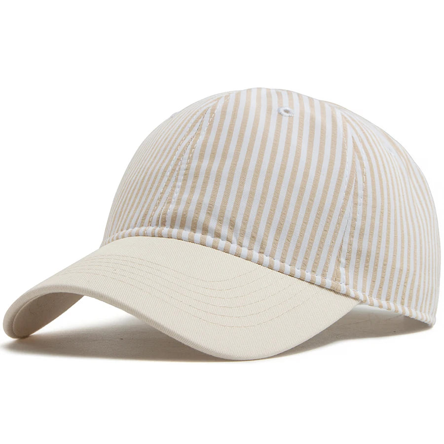 Striped Baseball Cap For Men Women Vintage Beige Brim Casual Soft Dad Hat Snapback Spring Summer Cap Visor Fashion Daily Wear