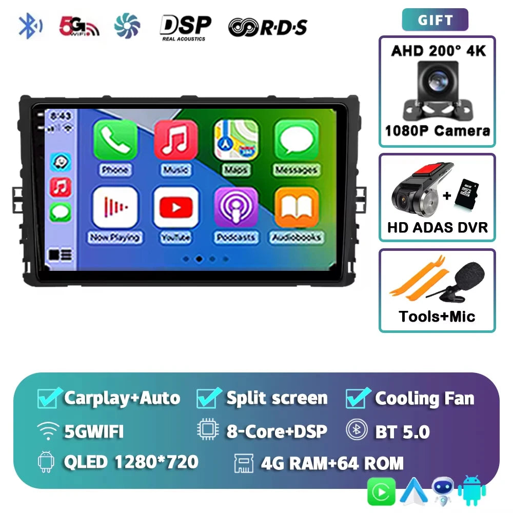 For Volkswagen VW Polo Plus Jetta MK7 T6 Passat B8 T ROC Cross MQB 2K 12+256 QLED Android 15 CarPlay Car Radio Multimedia Video