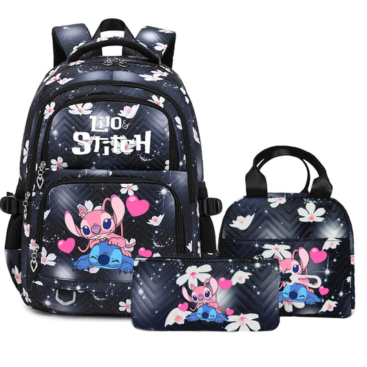 3PC Black Lilo Stitch XL Backpack Lightweight School Student Travel Lunch Bag 10
