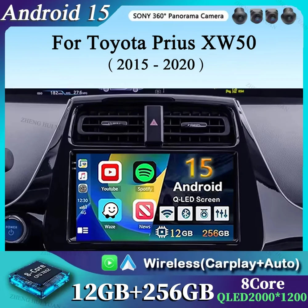 Android 15 Car Radio For Toyota Prius XW50 2015 - 2020 AI Voice Wireless Carplay Multimedia Video Player Navigation GPS Stereo
