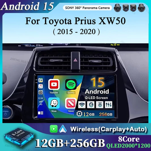 Android 15 Car Radio For Toyota Prius XW50 2015 - 2020 AI Voice Wireless Carplay Multimedia Video Player Navigation GPS Stereo