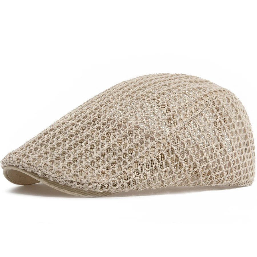 Summer Thin Crochet Hat Women Fashion Mesh Beret Casual Men Newsboy Cap Weave Sun Visor Flat Hat Female For 56-60cm Adjustable