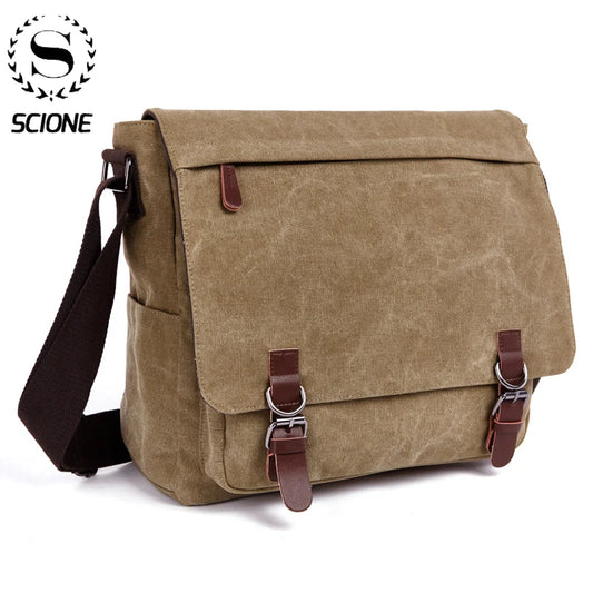 Men Canvas Messenger Bag, Business Casual Travel Shoulder Bag, PC Crossbody Bags