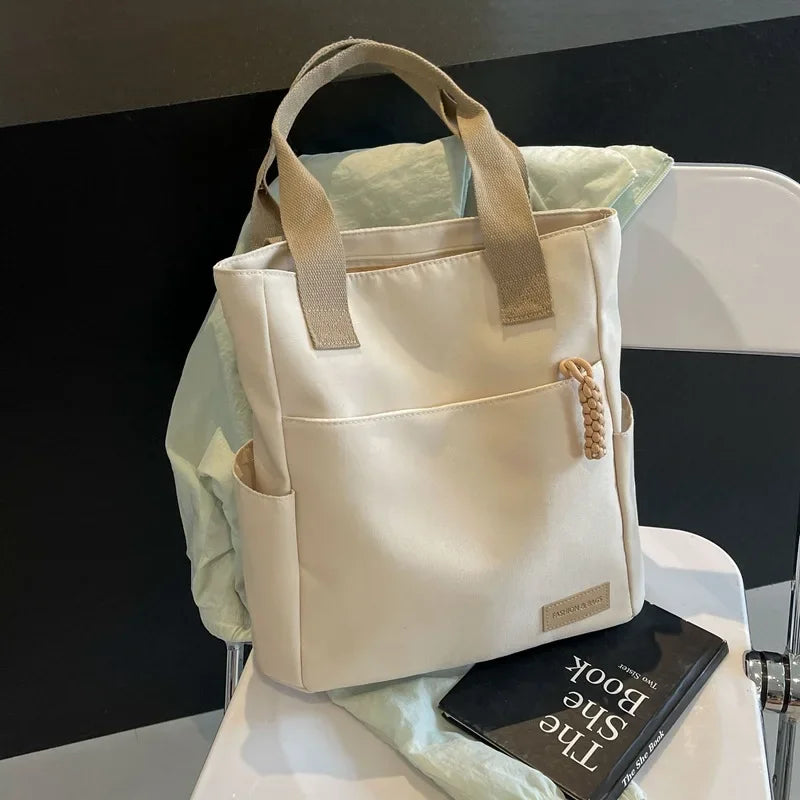 Large Capacity Lightweight Canvas Bag New Waterproof Solid Color Tote Bags Canvas Handbag Shoulder Bag for Work School Travel
