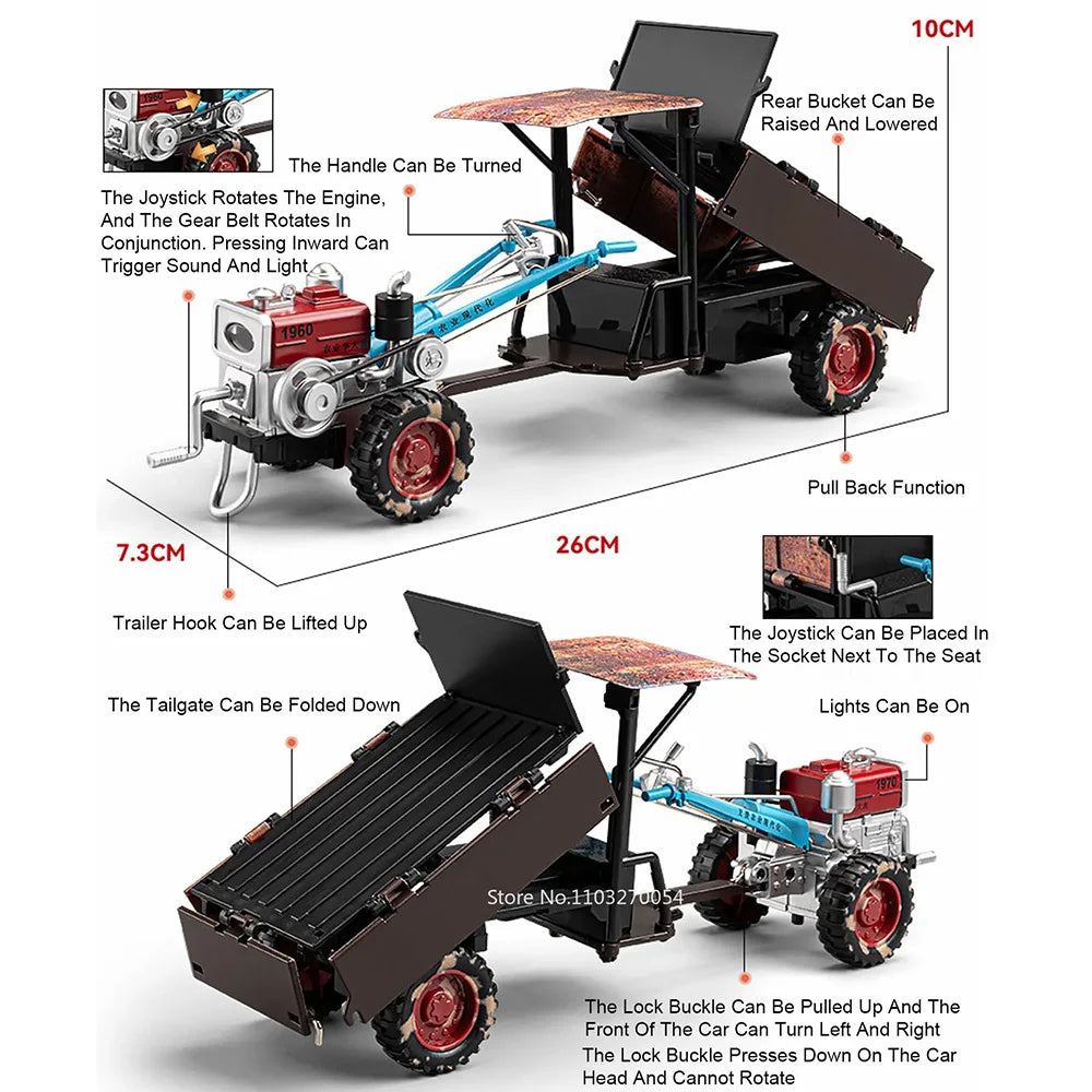 1/32 Simulation Tractor Toys Car Model Alloy Metal Body Agricultural Vehicle Pull Back Sound Light Function Toy Car For Boy Gift