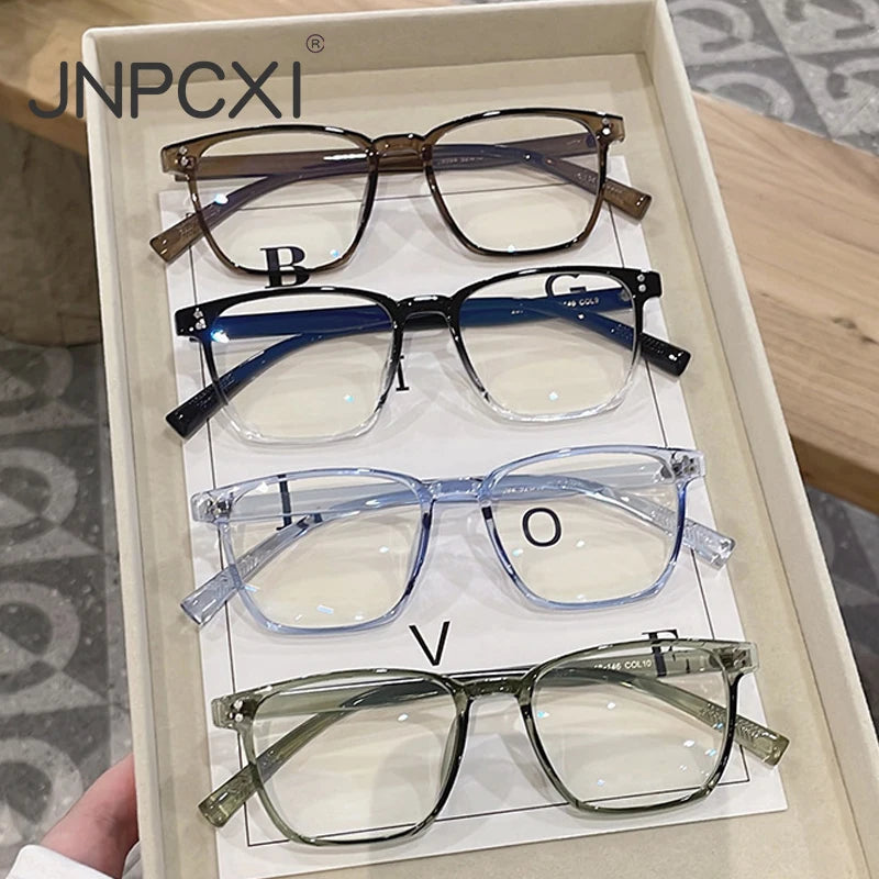 JNPCXI Actual Photo Vintage Glasses Frame Women Square Fashion Retro Rice Nail Clear Anti-Blu-Ray Lens Eyewear Men Optical Frame