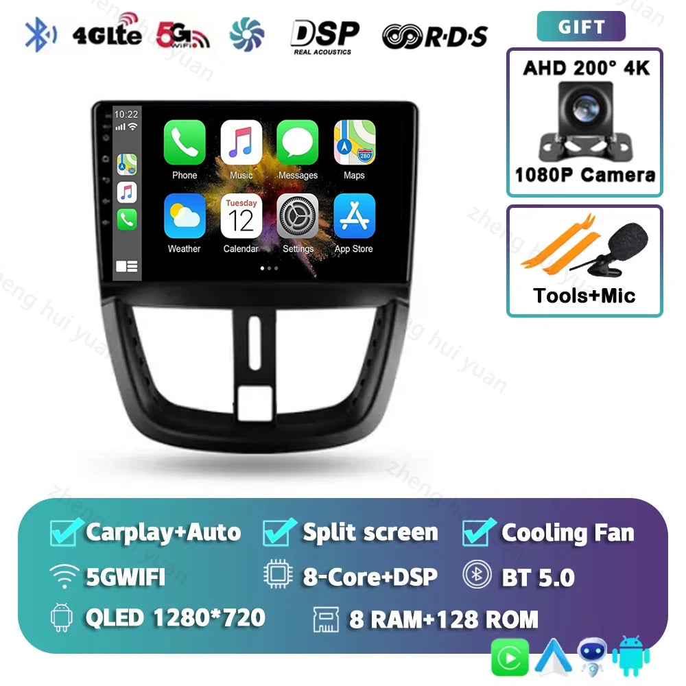 For Peugeot 207 2006 - 2015 Android 15 12+256GB CarPlay Auto Car Radio Multimedia Video Player GPS stereo Head Unit 4G WIFI RDS
