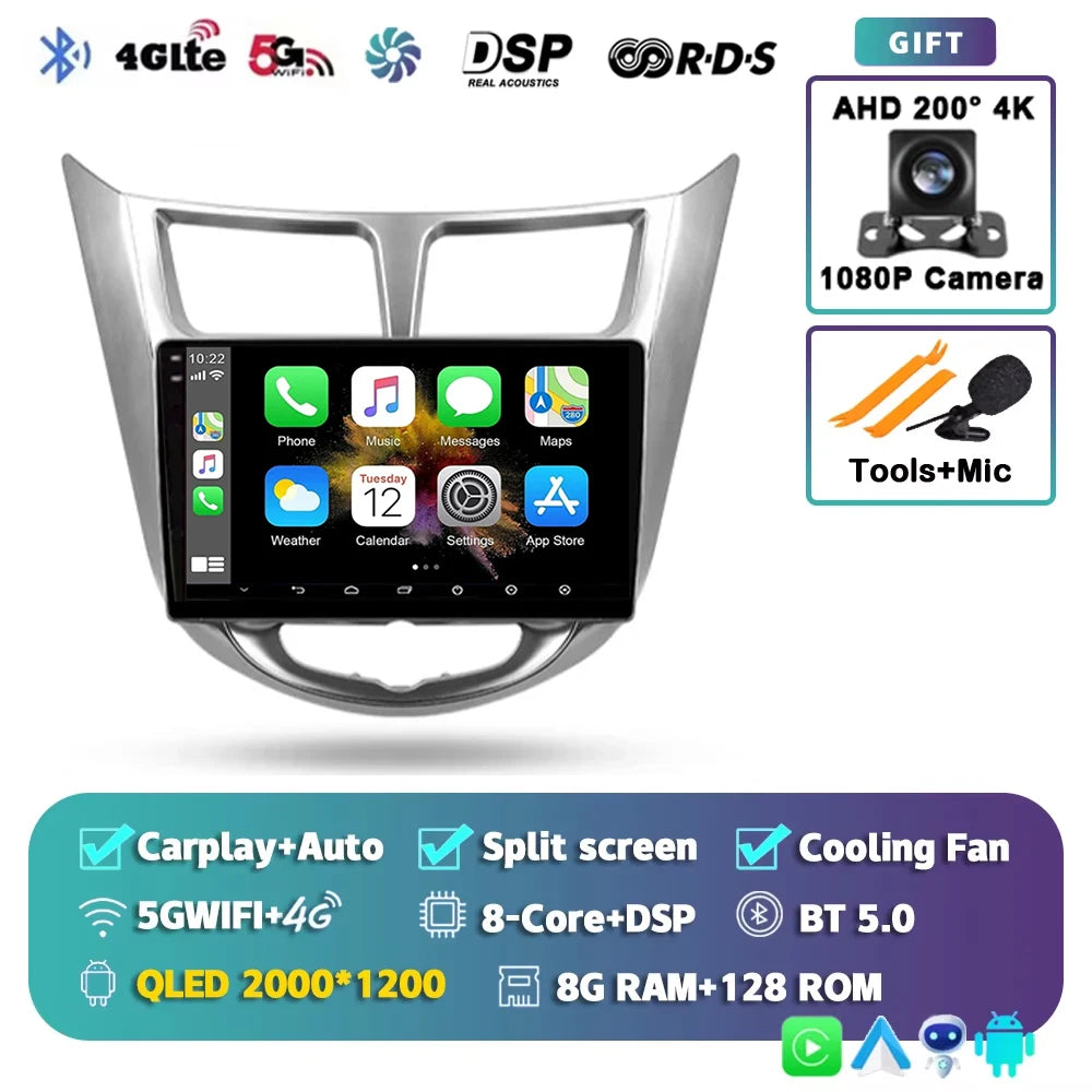 For Hyundai Solaris 1 2010 - 2016 Android 15 2K QLED Car Radio Multimedia Video Player GPS stereo CarPlay Head Unit 4G WIFI