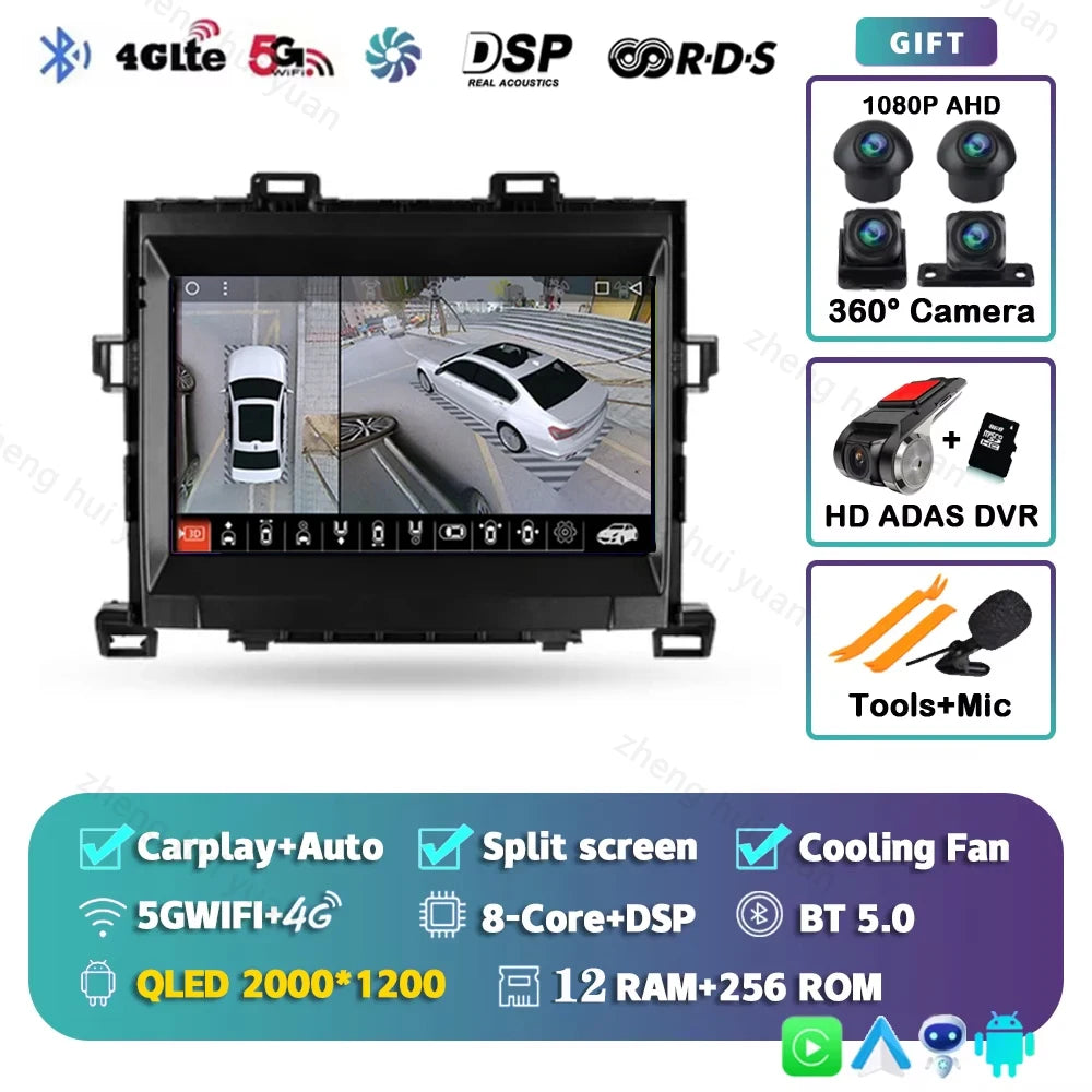 Android 15 CarPlay Auto For Toyota Alphard H20 2008 - 2014 Car Radio Multimedia navigation video DVD Autoradio Stereo 2din 4G+BT
