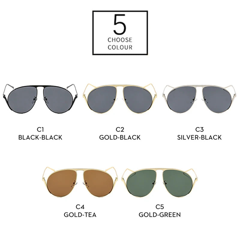 JNPCXI New Retro Metal Pilot Women Sunglasses Fashion Oversized Men Shades UV400 Black Tea Sun Glasses