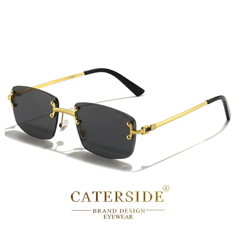 CATERSIDE Frameless Rectangle Sunglasses Women Luxury Designer Rimless Gradient Lens Metal Sun Glasses For Men Sports UV400