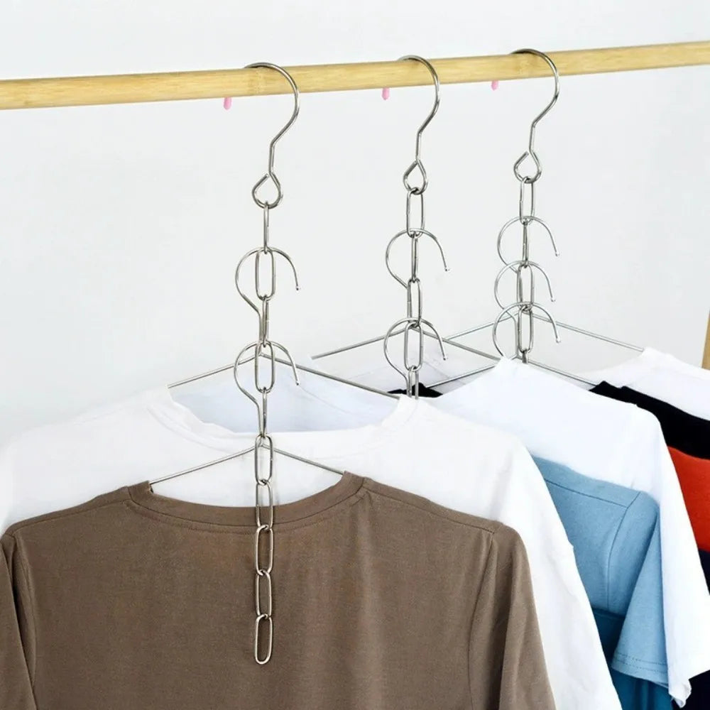 1/2pcs Stainless Steel Clothes Hanger Organizer, Space-Saving Foldable Wardrobe Rack for Efficient Clothing Storage