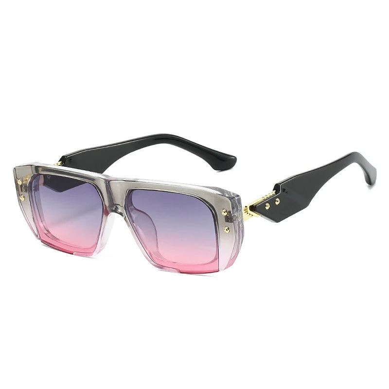 JNPCXI New Square Rivets Sunglasses Women Fashion Gray Stripe Gradient Shades UV400 Men Clear Lens Frame