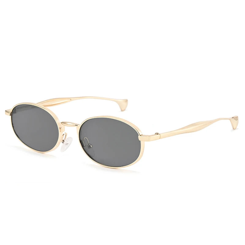 JNPCXI New Vintage Metal Small Oval Punk Women Sunglasses Fashion Green Gradient Shades UV400