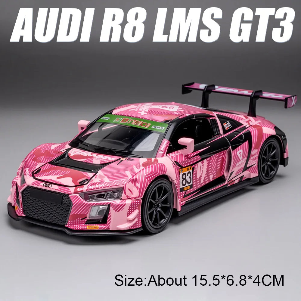 1:32 AUDI R8 LMS GT3 Alloy Diecast Models Toys Car Doors Opened Sound Light Pull Back Miniature Vehices Popular Children's Gifts