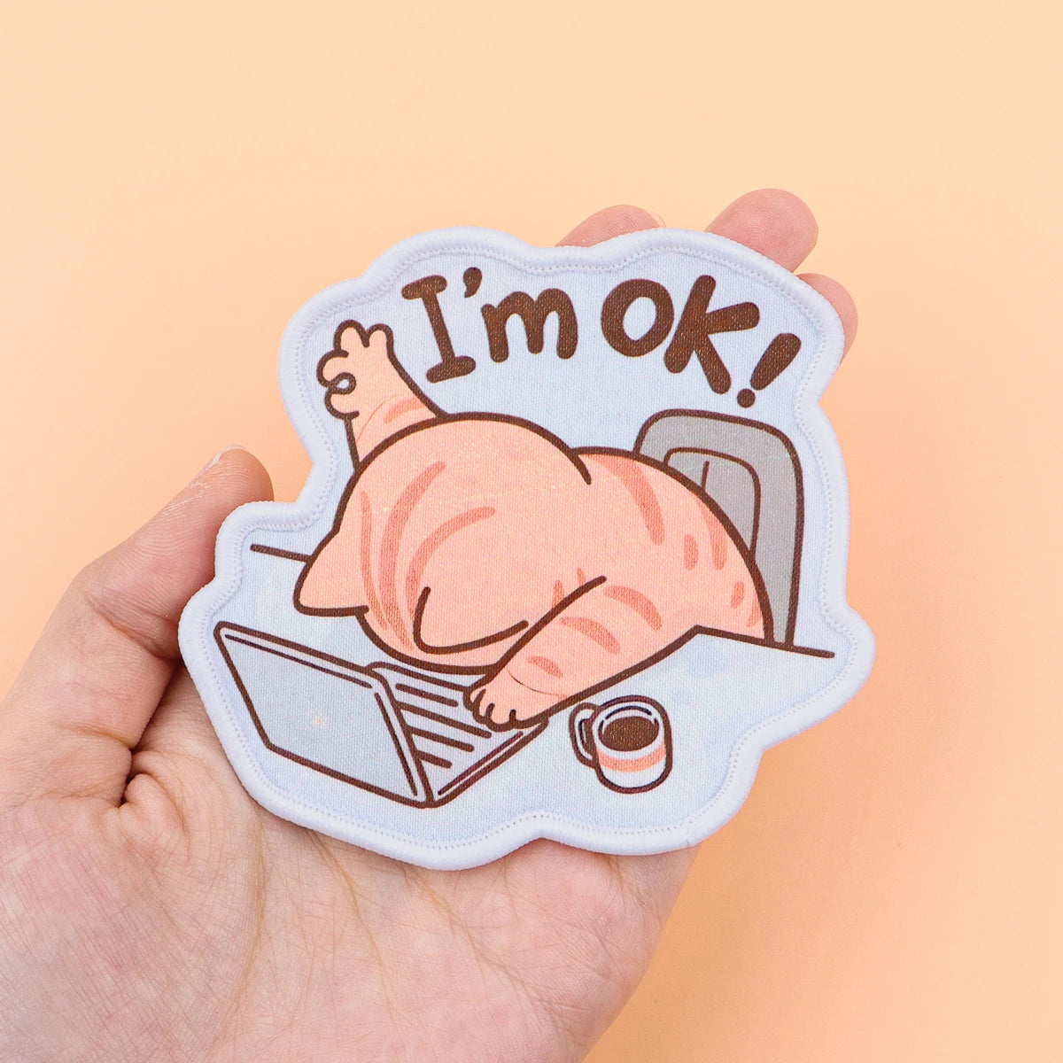 I'M OK Iron On Patch Clothes Patch For Clothing Cute Office Cat Embroidered Patch Garment Apparel Accessories Sewing Stickers